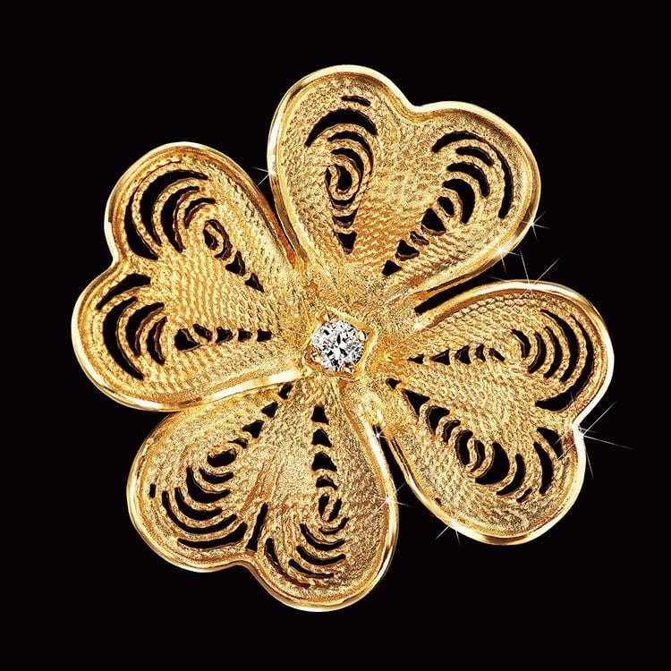 純金製 四つ葉のクローバー ダイヤモンド入り宝飾ペンダント
