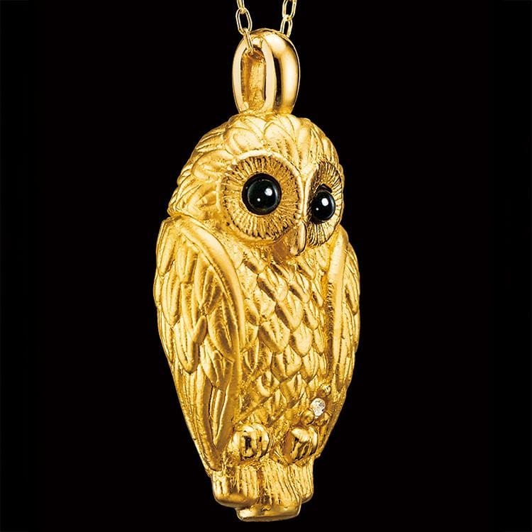 純金のふくろう＞ダイヤモンド入り24金製宝飾ペンダント: JAL