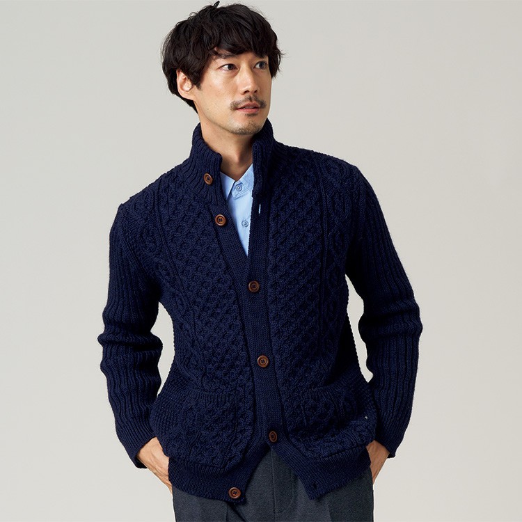 JM COOPER] 英国製フィッシャーマンズカーディガン ネイビー M(M