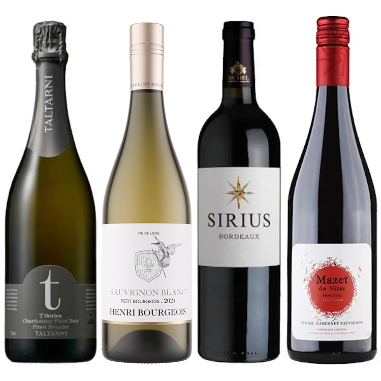 〔空港ラウンジサービスワイン〕JALUX直輸入 国際線JALビジネスクラス機内、国際線JALサクララウンジ採用の銘柄入り赤白泡4本セット