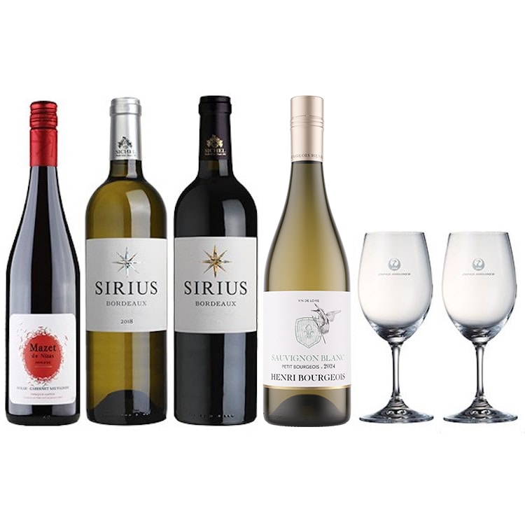 JALオリジナルグラスで楽しむ ビジネスクラス・ラウンジ採用ワイン 4本セット