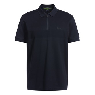 [BOSS] ストラクチャードコットン ポロシャツ ジップネック Dark Blue L
