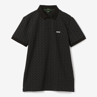 [BOSS] Paddy ポロシャツ ストレッチコットン プリントパターン Black M