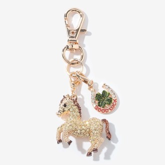 [アンティエーレ]JALオリジナル ウマのキラキラキーリング（馬蹄と四つ葉のクローバーのチャーム付き） シャンパンゴールド
