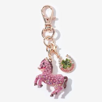 [アンティエーレ]JALオリジナル ウマのキラキラキーリング（馬蹄と四つ葉のクローバーのチャーム付き） ピンク