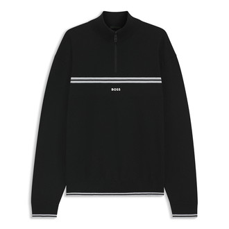 [BOSS] コットンブレンドジップニット ストライプディテール Black M