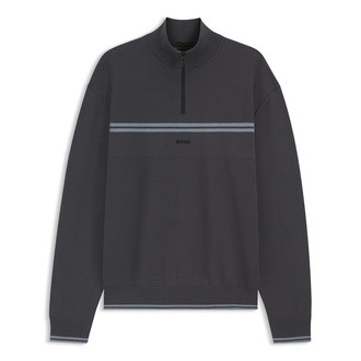 [BOSS] コットンブレンドジップニット ストライプディテール Dark Grey M