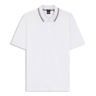 [BOSS] スリムフィット ポロシャツ コットン ストライプカラー　White　L