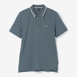 [BOSS] コットンピケ ポロシャツ コントラスト ティッピング Open Blue XL