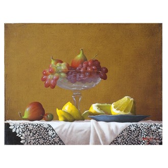 [庄司守]油彩画『レモンのある卓上』