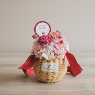 〔母の日〕[Always Flowers] JALオリジナル フラワーカゴバッグアレンジメント/ドライ＆プリザーブドフラワー