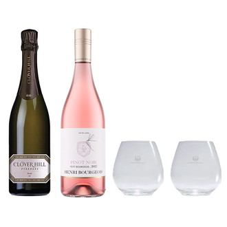 テーブルを華やかに彩るロゼワイン2本＆JALオリジナルリーデルグラスセット