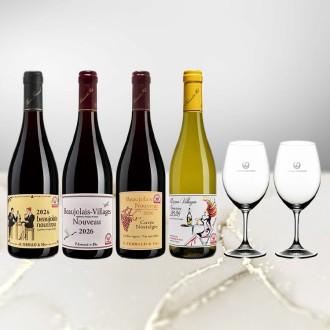 [ピエール・フェロー]ヌーヴォー飲み比べ 4本とJALオリジナルワイングラス2脚セット