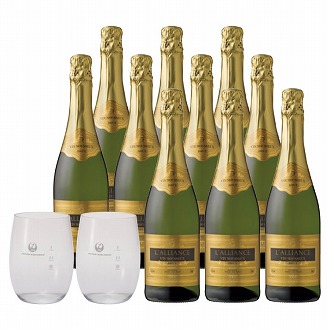 [ド・グラッシ]ラリアンス ブリュット 10本 割れないJALロゴグラス2個付き