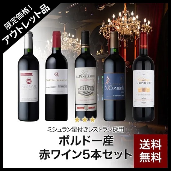 訳あり！ミシュラン星付きレストラン採用 ボルドー産赤ワイン5本セット
