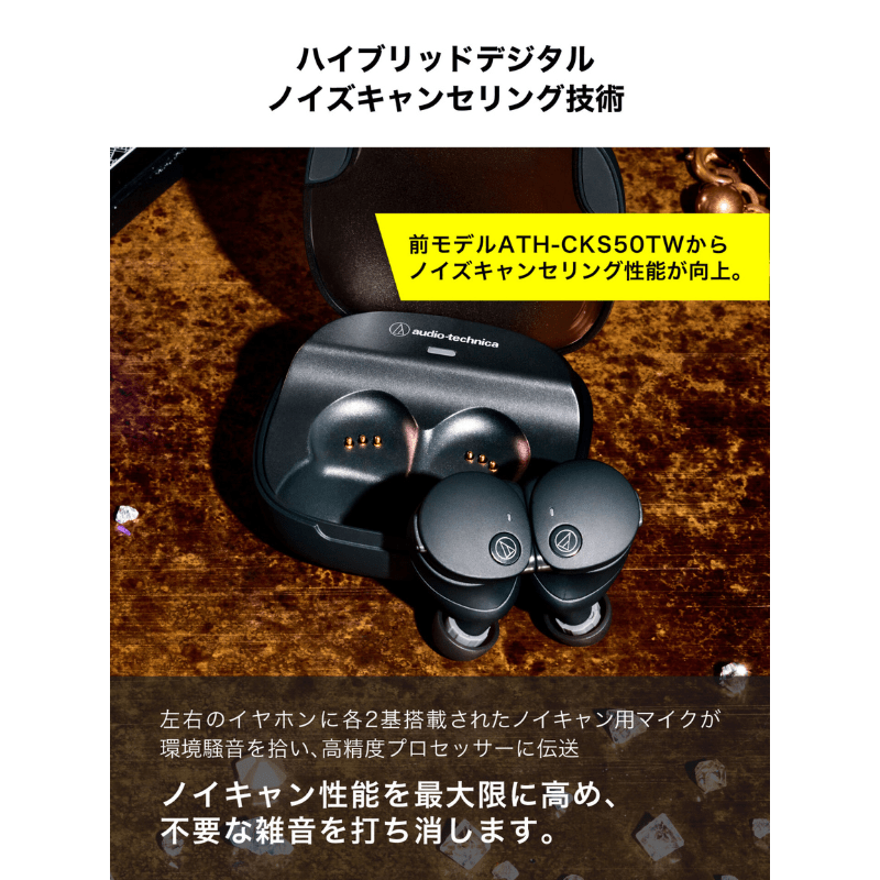 audio-technica イヤホン ベージュ　ATH-CKS50TW2 audio-technica オーディオテクニカ ノイズキャンセリング フル
