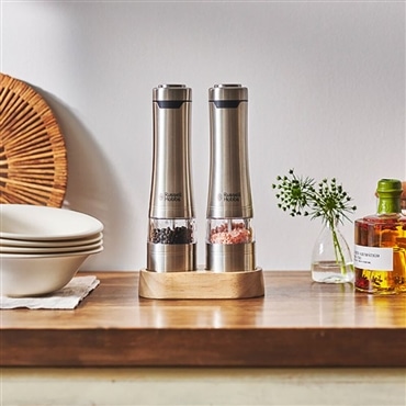 Russell Hobbs ラッセルホブス 電動ミル ソルト&ペッパー ウッドスタンド セット 7923JP