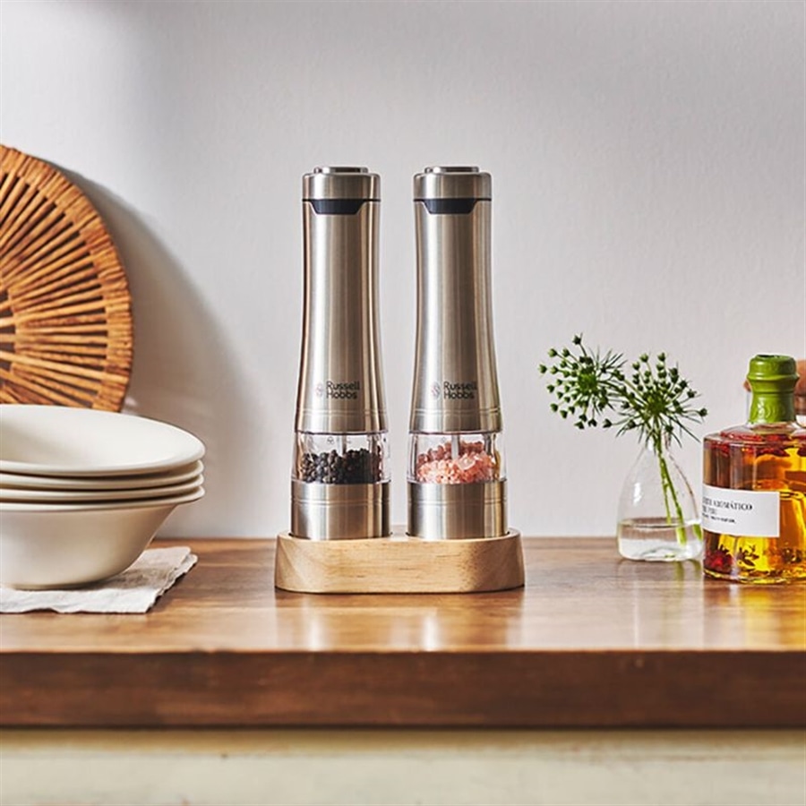 Russell Hobbs ラッセルホブス 電動ミル ソルト&ペッパー ウッドスタンド セット 7923JP