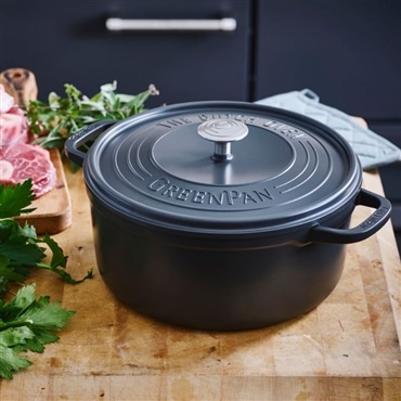 グリーンパン フェザーウェイト ココットラウンド 22cm ポットホルダー 2個付 グレー CC002457-001