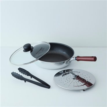 ウルシヤマ金属工業 UMIC IH-ガット フライパン 26cm 蒸しプレート ガラス蓋 トングセット 72058