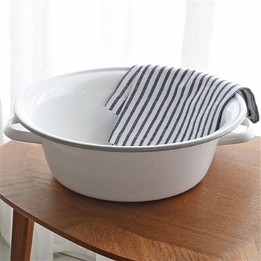 にちにち道具 白い琺瑯の道具 ハンドル付たらい (大) グレー縁