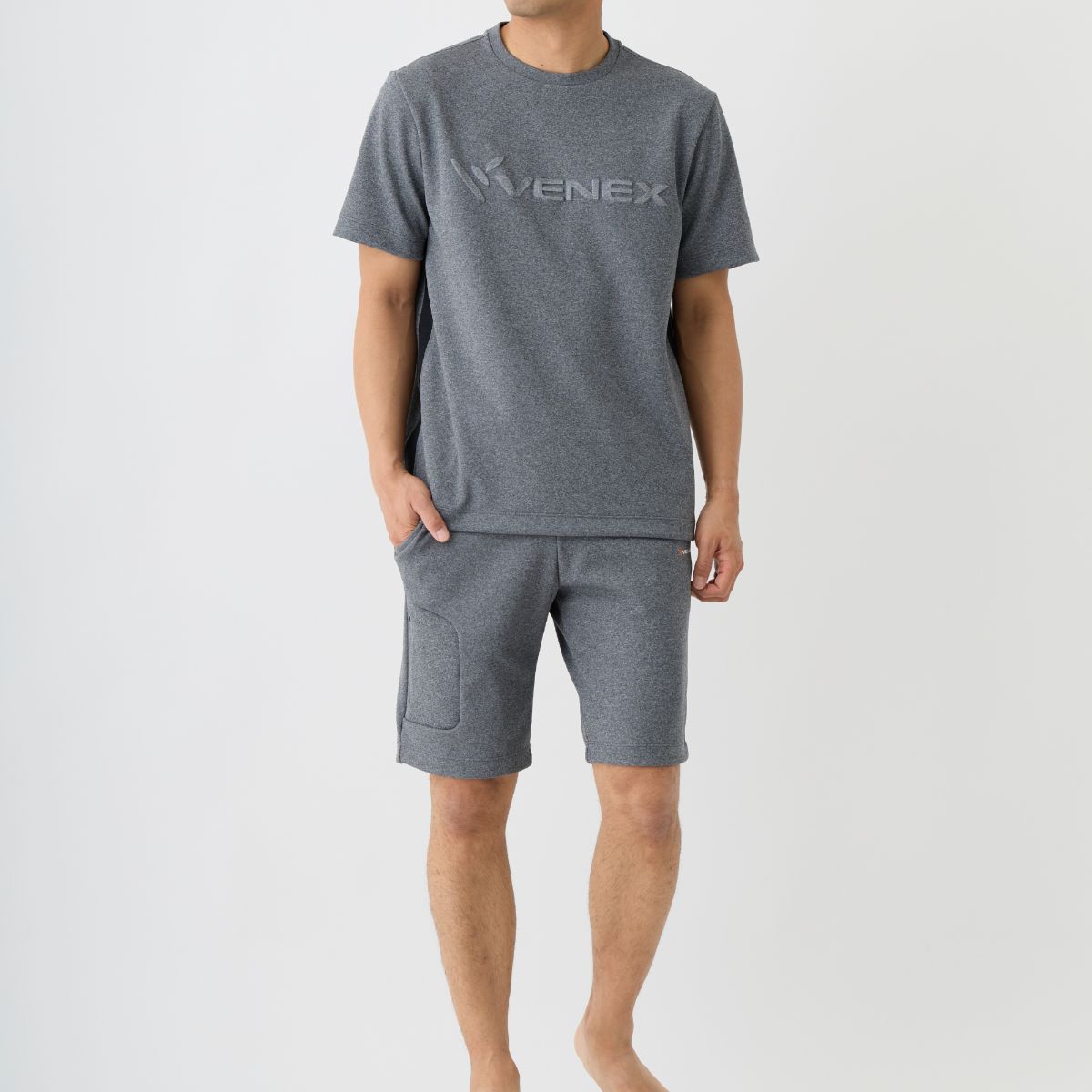 ベネクス リカバリーウェア リカバリームーヴ ≪一般医療機器≫ エンボスロゴTシャツ ハーフパンツ 上下セット メンズ 杢グレー