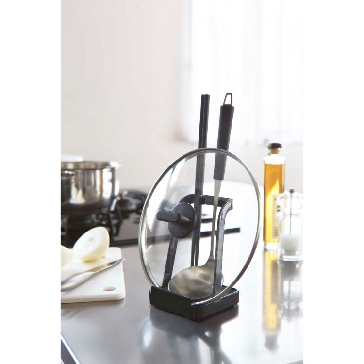 お玉＆鍋ふたスタンド　タワー　ブラック