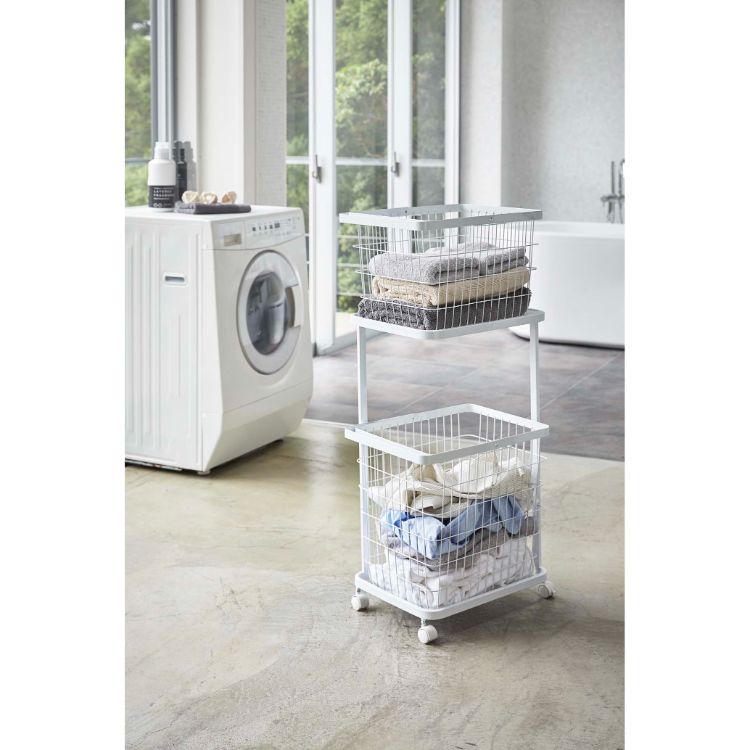 ランドリーワゴン＋バスケット　タワー　ホワイト