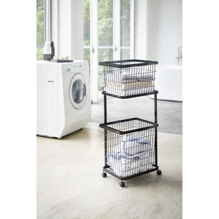 ランドリーワゴン＋バスケット　タワー　ブラック