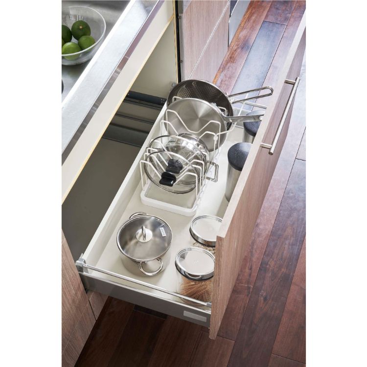 シンク下　伸縮鍋蓋＆フライパンスタンド　タワー　ホワイト