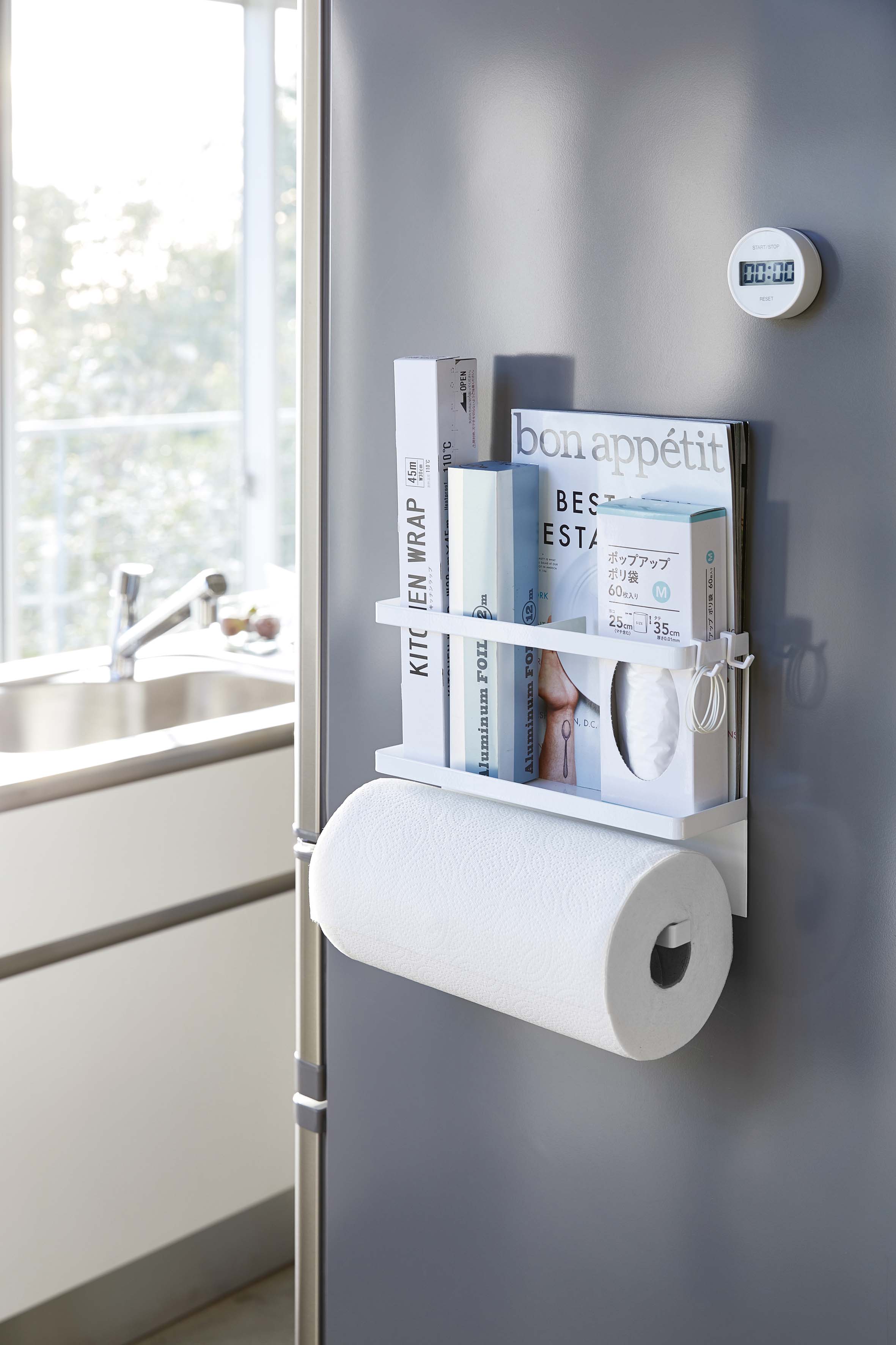 マグネットキッチンペーパー＆ラップホルダー　タワー　　ホワイト