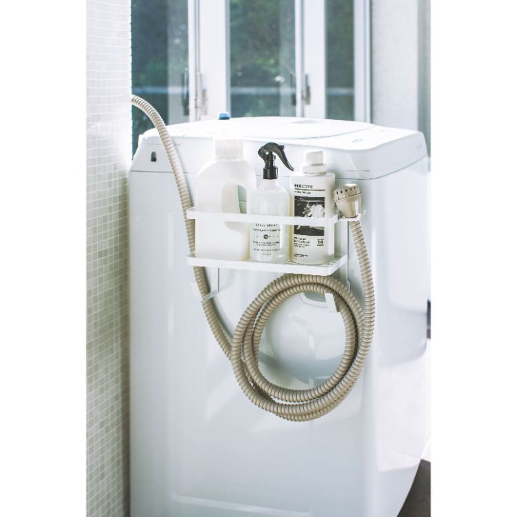 ホースホルダー付き洗濯機横マグネットラック　タワー　　ホワイト