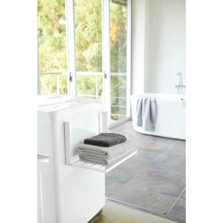 洗濯機横マグネット折り畳み棚　タワー　ホワイト