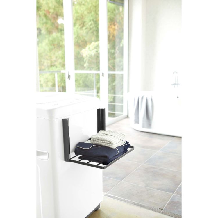 洗濯機横マグネット折り畳み棚　タワー　ブラック