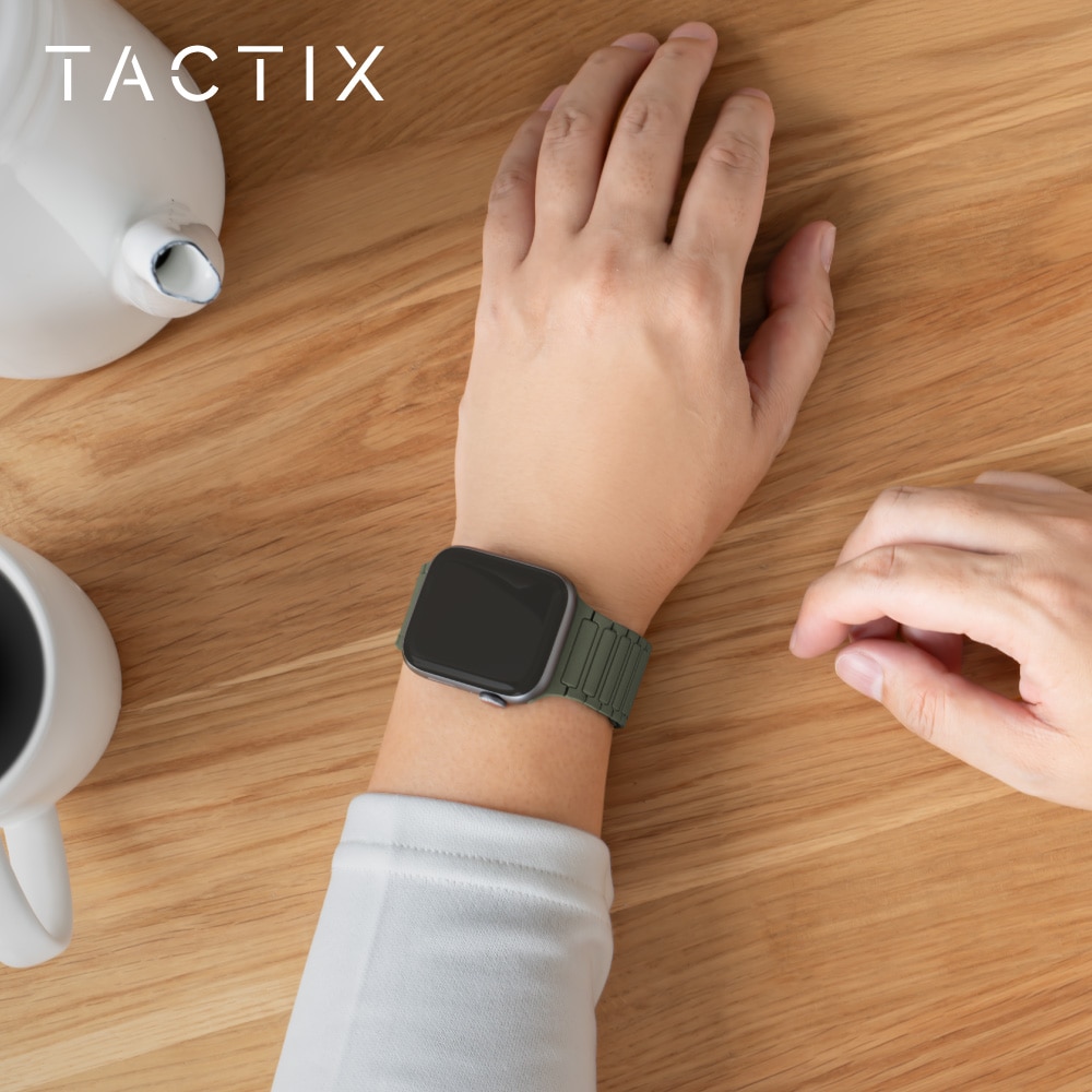 Apple Watch（42／44／45／46／49mm）用 ハイパーマグネティックシリコンバンド ダークセージ TACTIX（タクトナイン）