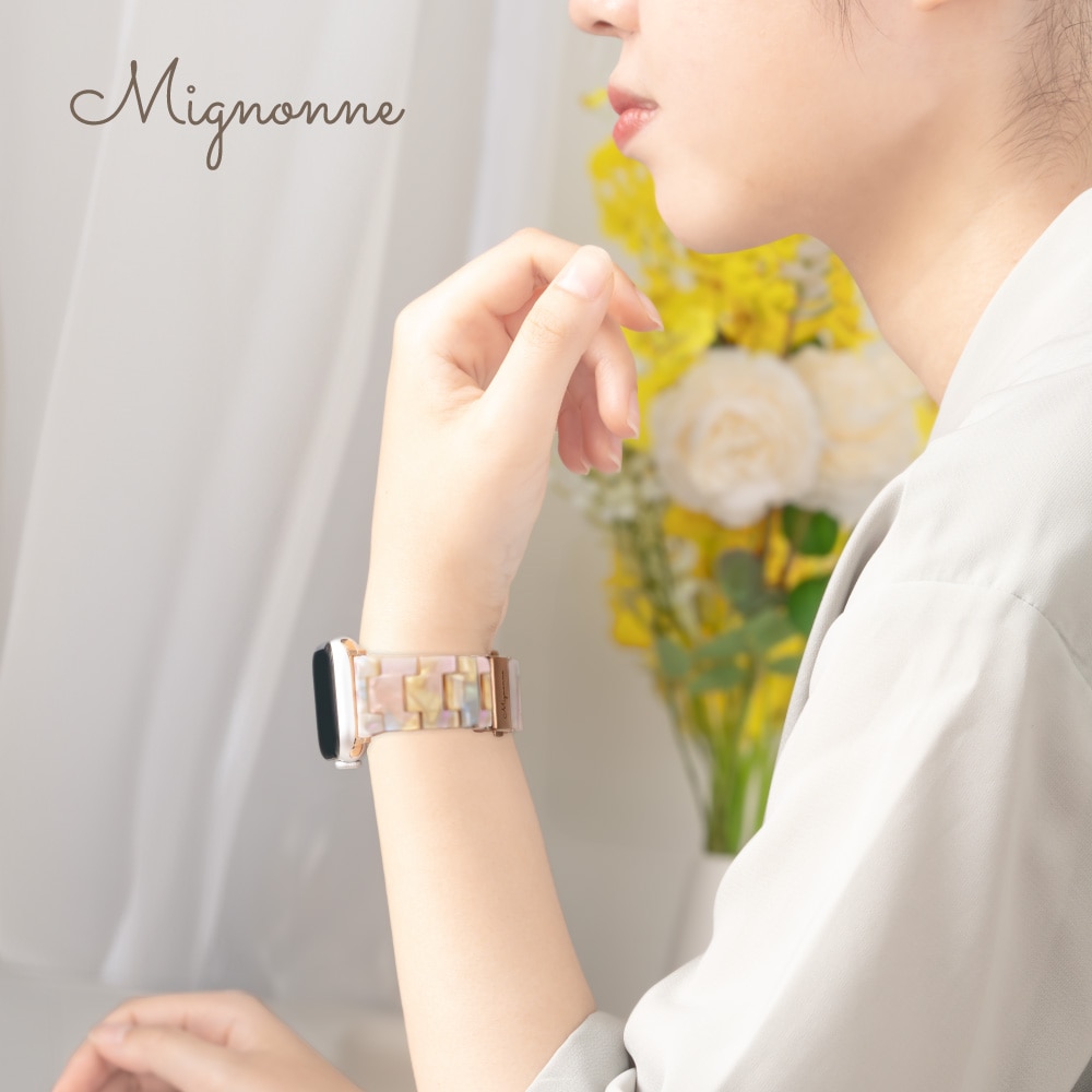 Apple Watch (38／40／41／42mm)用 キャンディレジンストラップ フラワーガーデン Mignonne(ミニョン)
