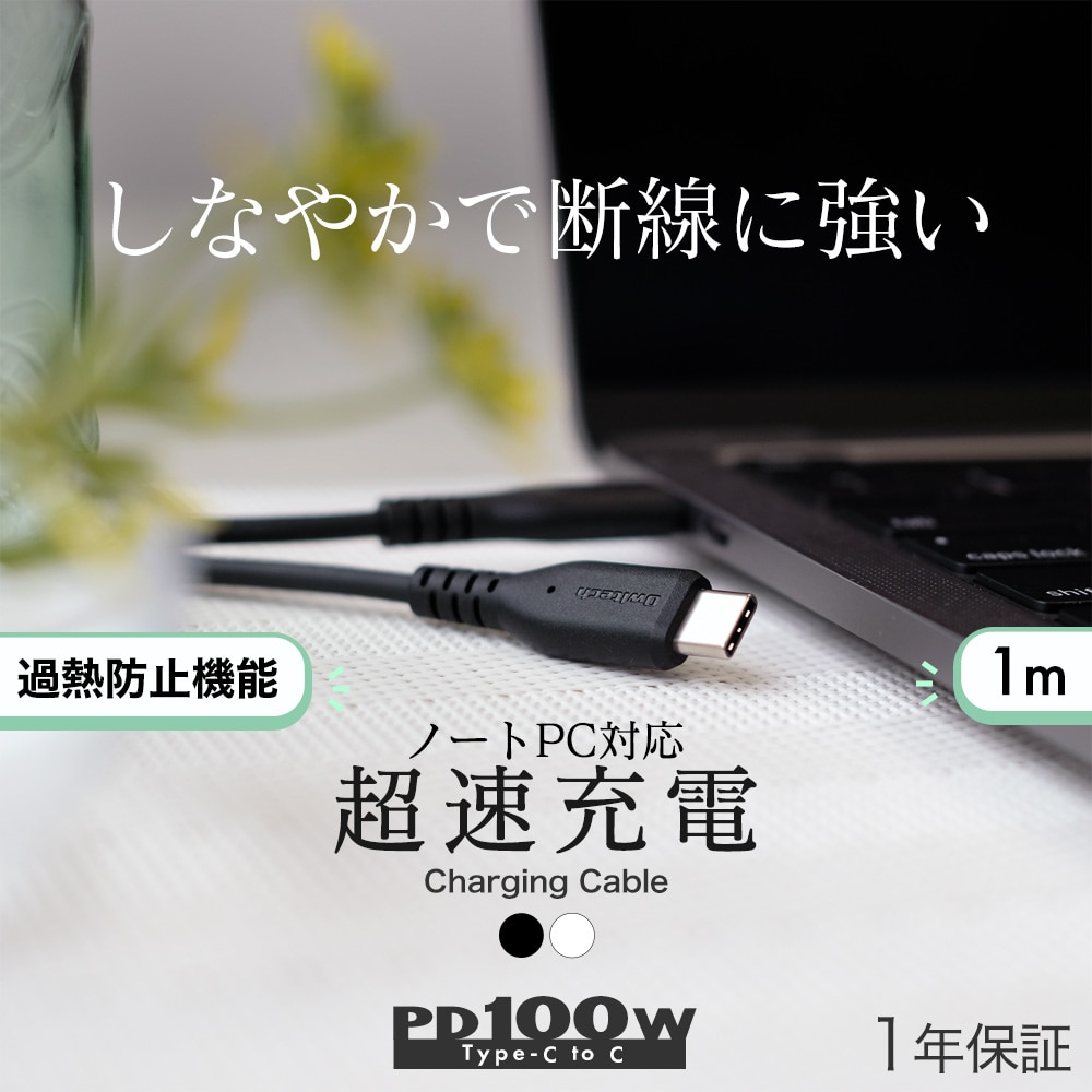 USB Type-C to Type-C ケーブル 1m ブラック やわらかくて断線に強い USB2.0 充電/データ転送対応