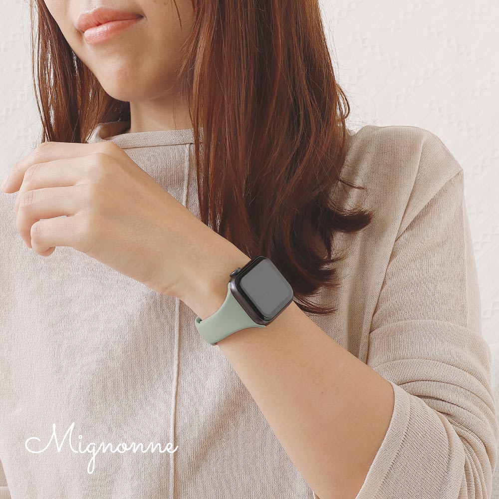 Apple Watch (38／40／41／42mm)用 スリムシリコンバンド セージグリーン ニュアンスカラー Mignonne(ミニョン)