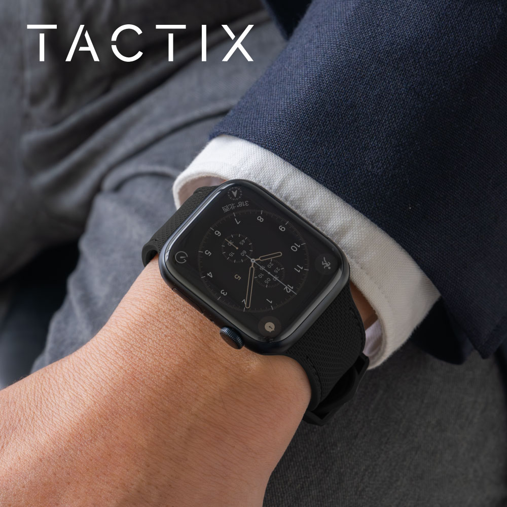 Apple Watch (42／44／45／46／49mm)用 レザーライクシリコンバンド ブラック TACTIX(タクトナイン)