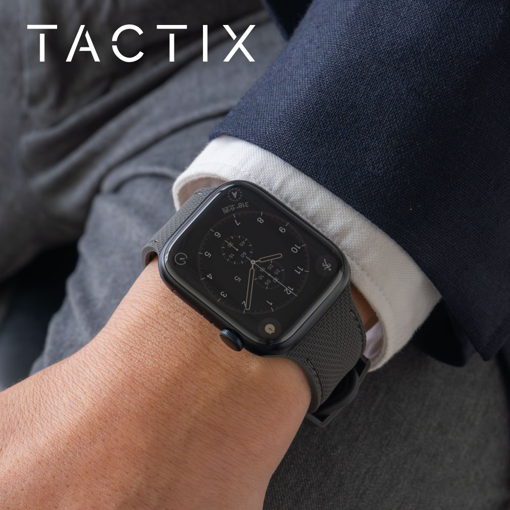 Apple Watch (42／44／45／46／49mm)用 レザーライクシリコンバンド チャコールグレー TACTIX(タクトナイン)