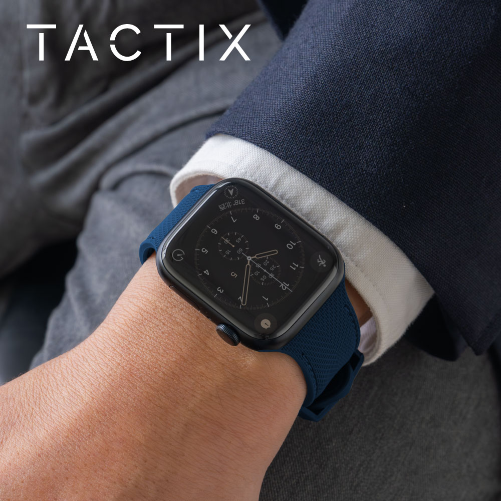 Apple Watch (42／44／45／46／49mm)用 レザーライクシリコンバンド ネイビー TACTIX(タクトナイン)