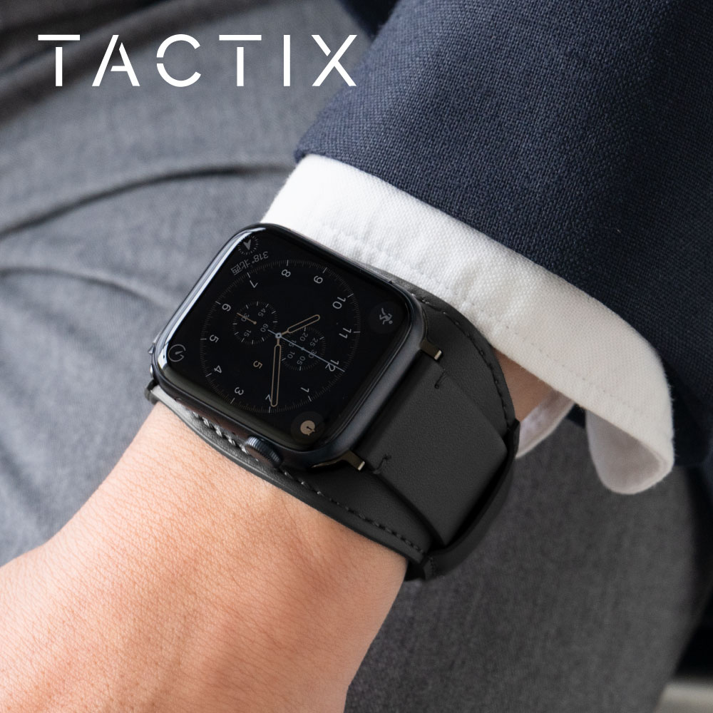 Apple Watch (42／44／45／46／49mm)用 パイロットレザーストラップ ブラック TACTIX(タクトナイン)