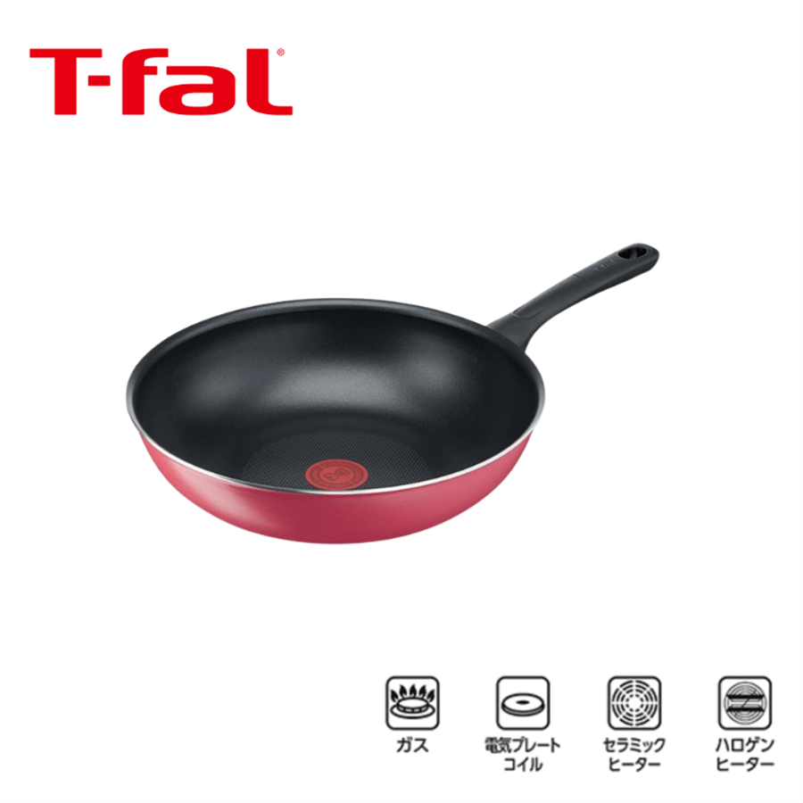 T-fal ティファール クランベリーレッド ウォックパン 28cm B55919 ガス火 ウォックパン 28cm