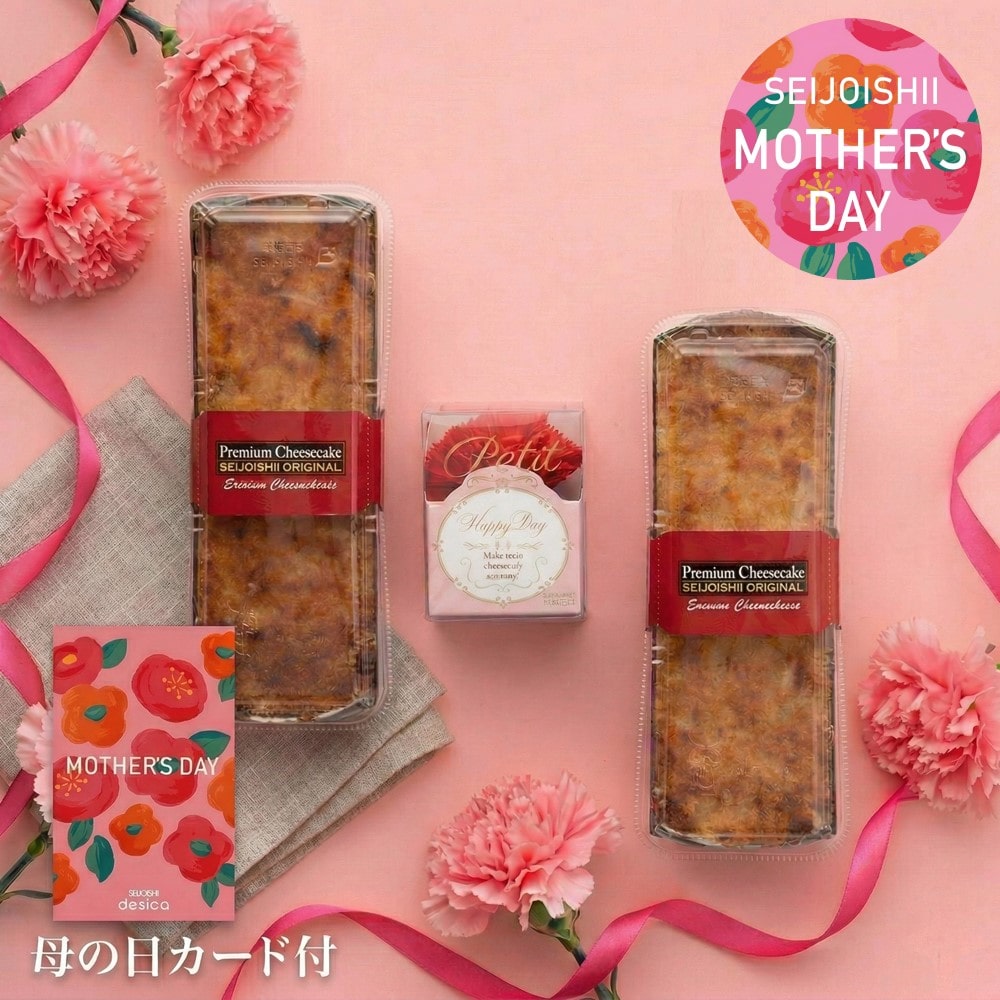 【母の日ギフト#1】成城石井自家製 プレミアムチーズケーキ 2本セット バスフラワー・母の日カード付 | D+2