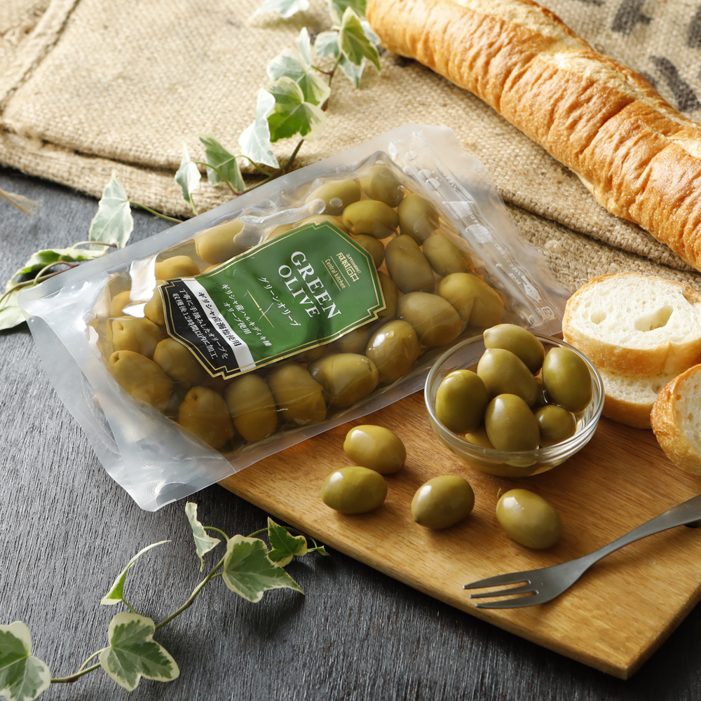 成城石井自家製 ギリシャ産グリーンオリーブ液漬け(種有り) 230g | D+2