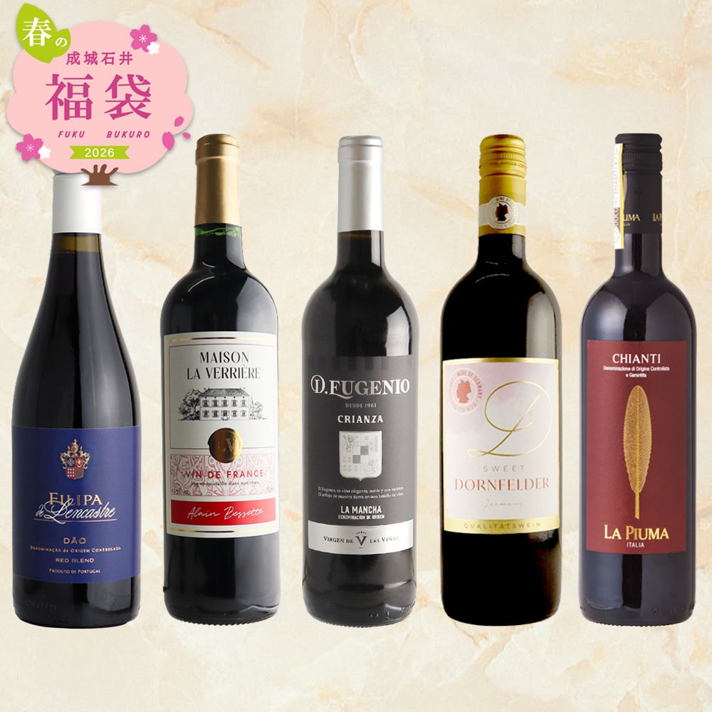 【春の福袋#9】春におすすめ ヨーロッパ5ヶ国（フランス、イタリア、スペイン、ポルトガル、ドイツ）を楽しむ赤ワイン5本セット