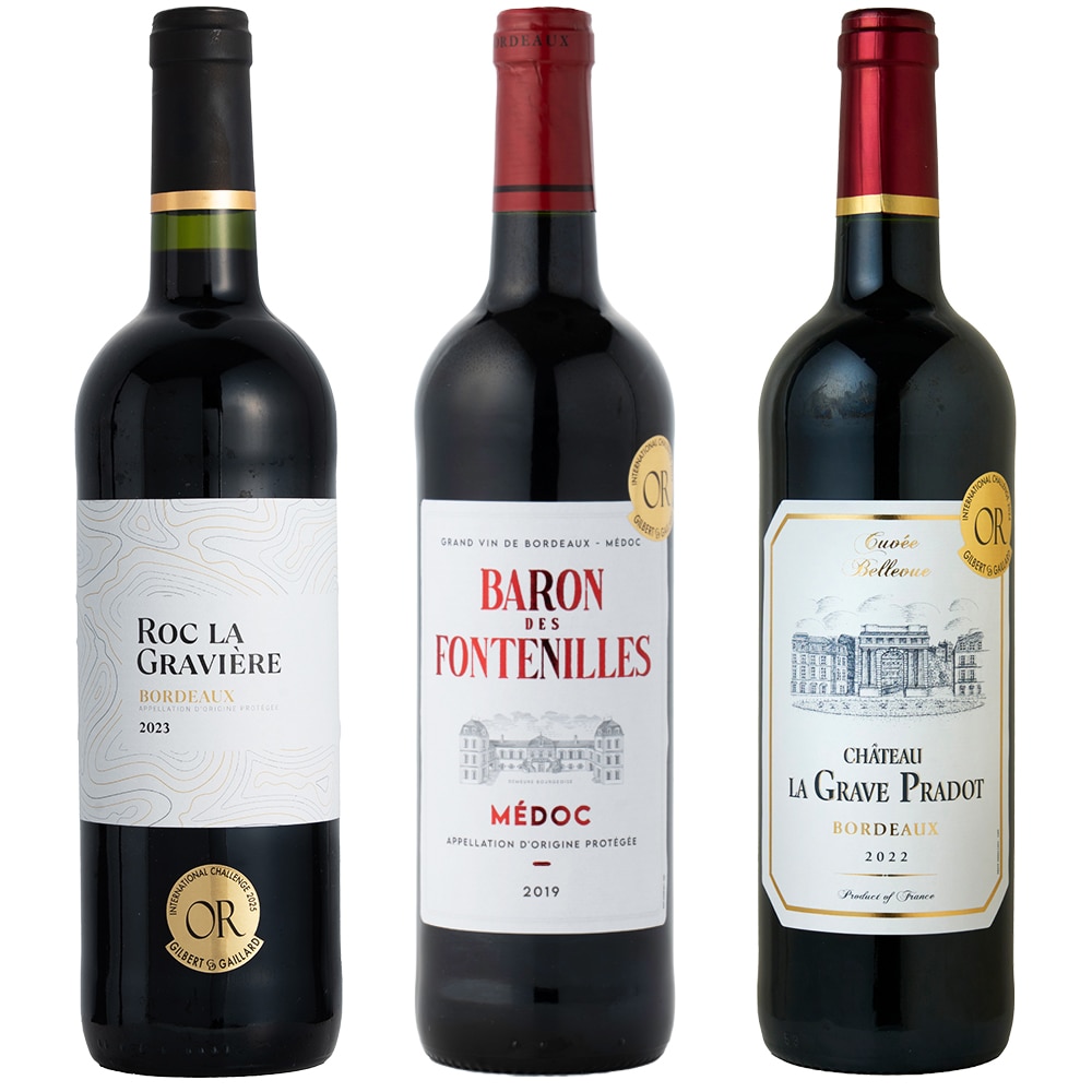 フランス ボルドー金賞赤ワイン 3本セット 750ml×3本 【9037】