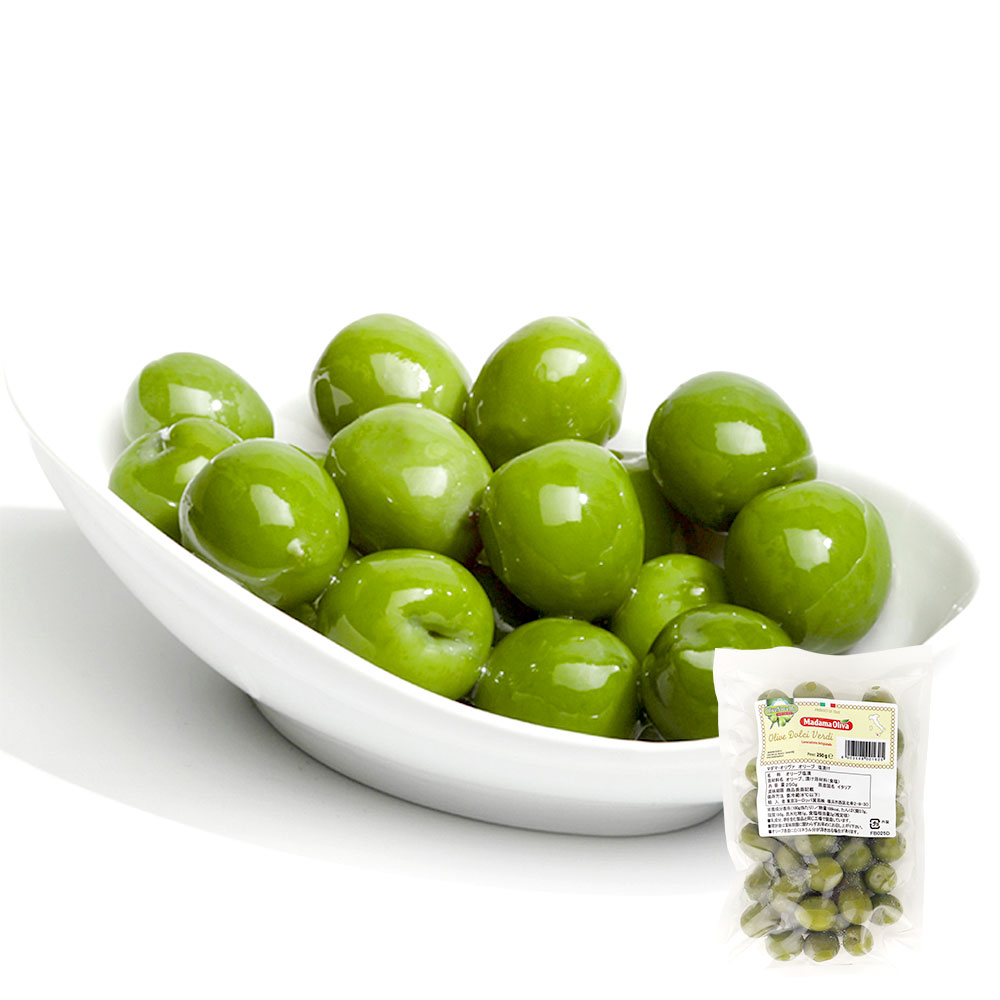 イタリア マダマ・オリヴァ シシリー産 新漬グリーンオリーブ 250g