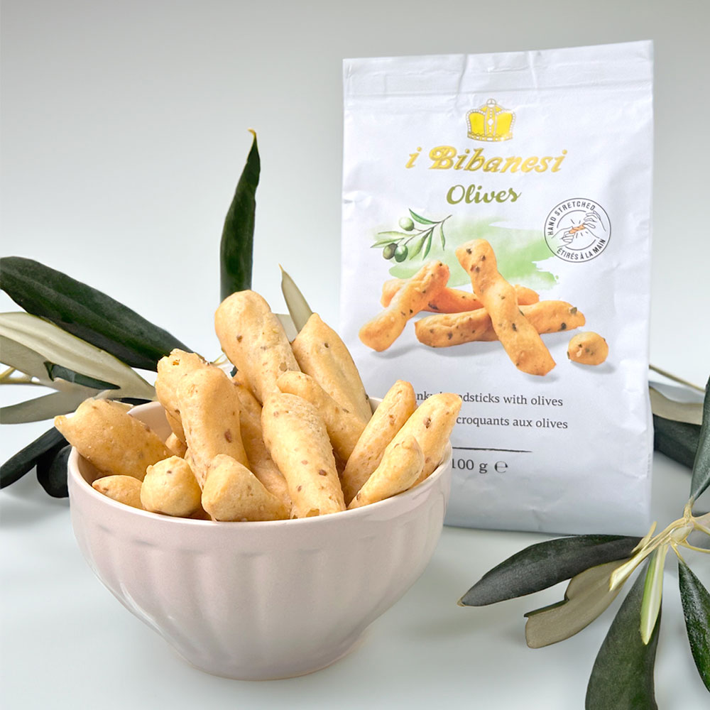 【アウトレット】イ・ビバネーズィ ブレッドスティック オリーブ味 100g ※賞味期限：2025年8月31日