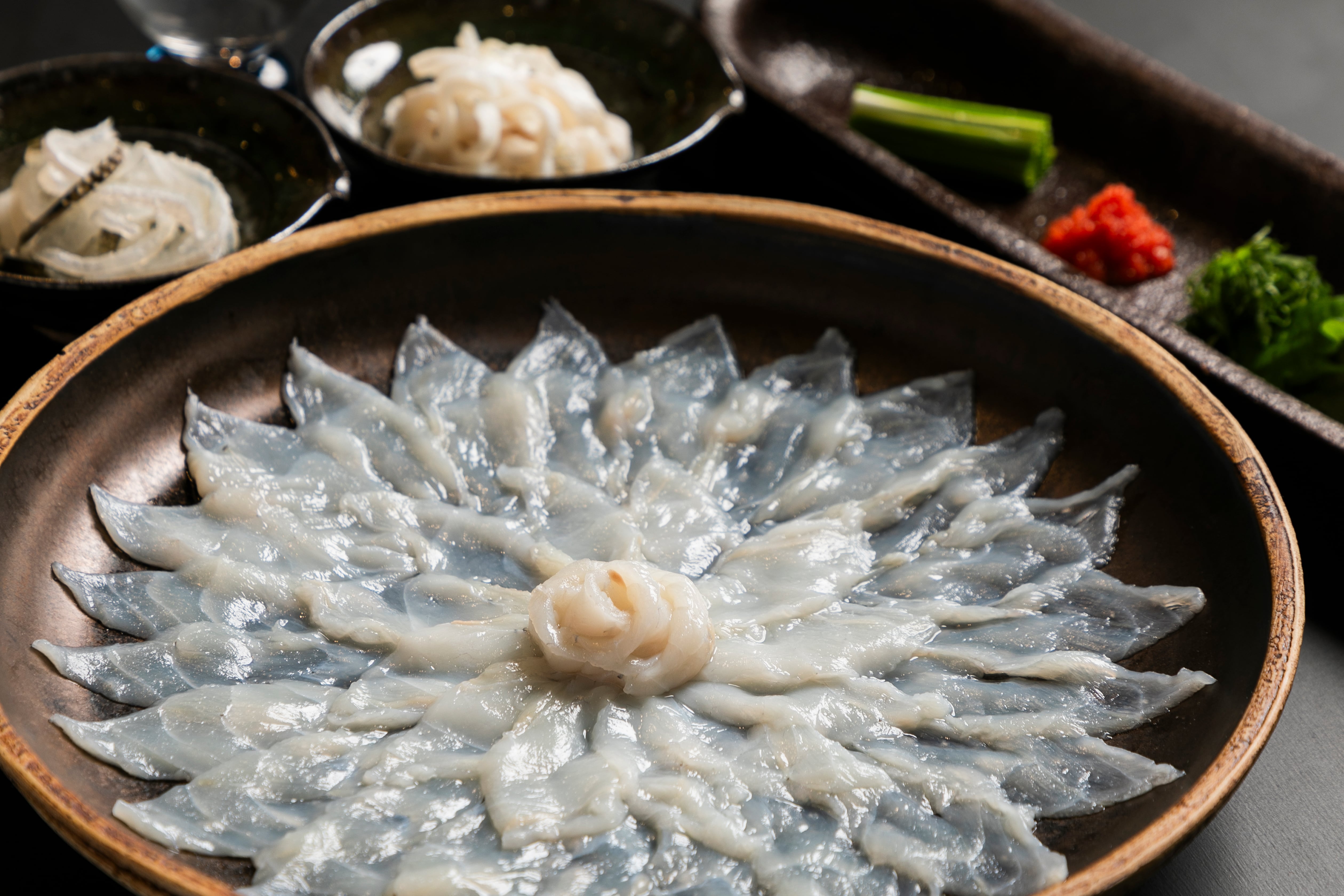 とらふぐのてっさ(小皿)3枚「株式会社FUKUNOTANE」 宅配 3枚